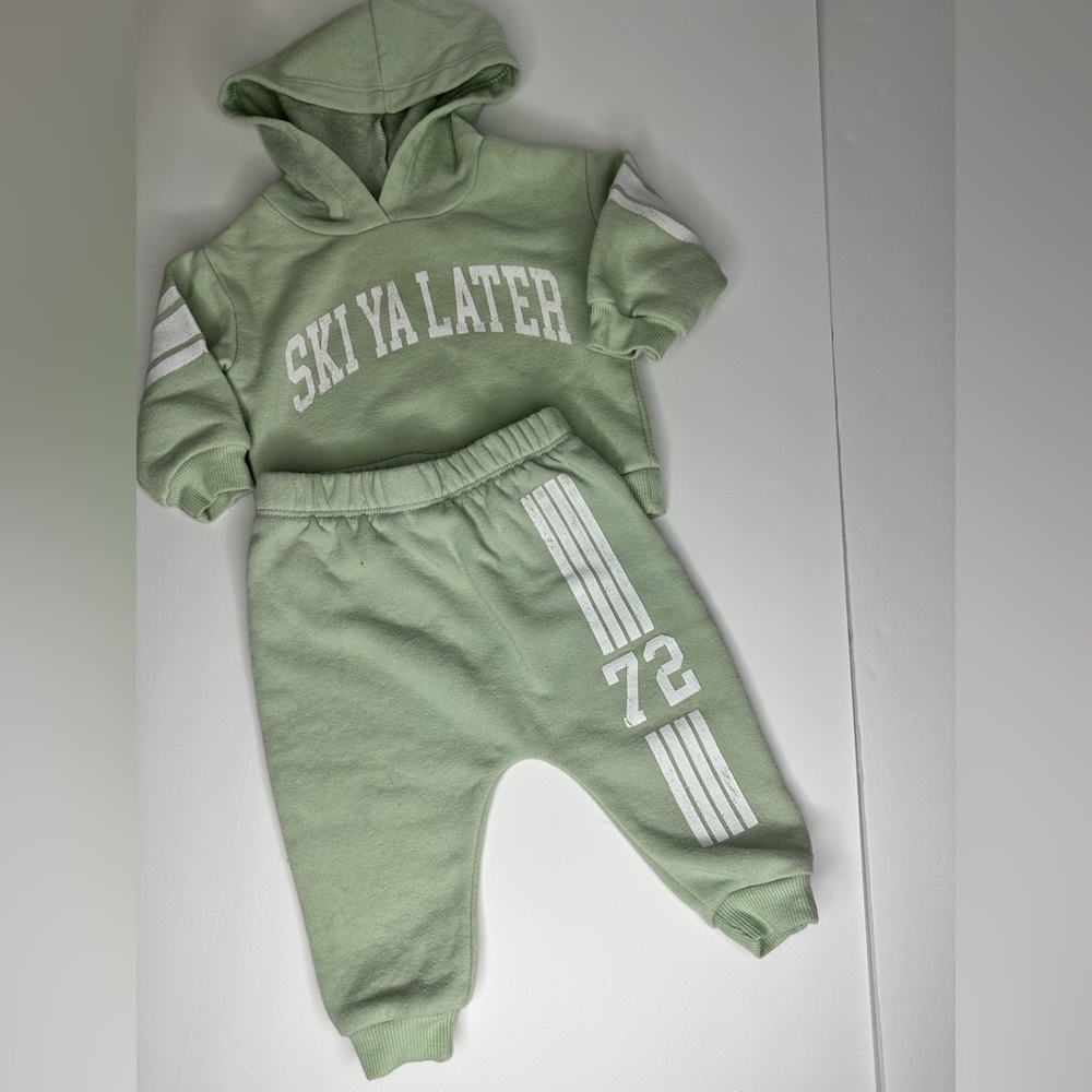 Mini Greyson Light Green Sweatsuit 2 Pieces ~ Hoodie and Pant Size 3-6M